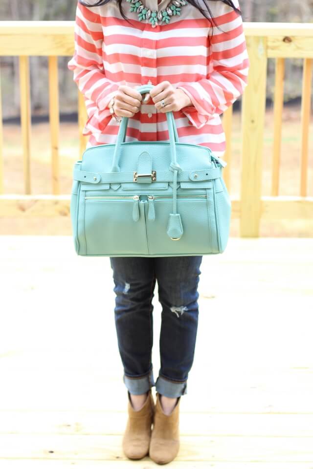 Coral Stripes and Mint Tote