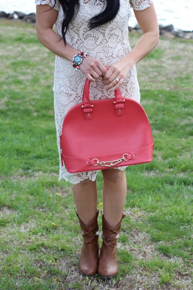 Stilettos and Diapers: Lace dress, cowboy boots, pink purse