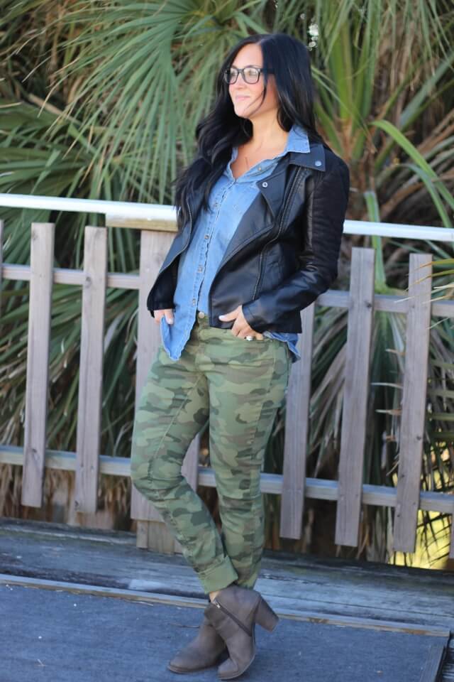 Camo Pants, Gray Tee, Leather JacketDONE. - The Mom Edit