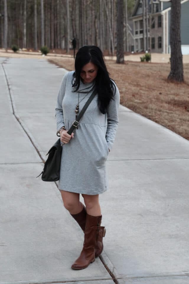 Dress and boots for winter via Stilettos and Diapers