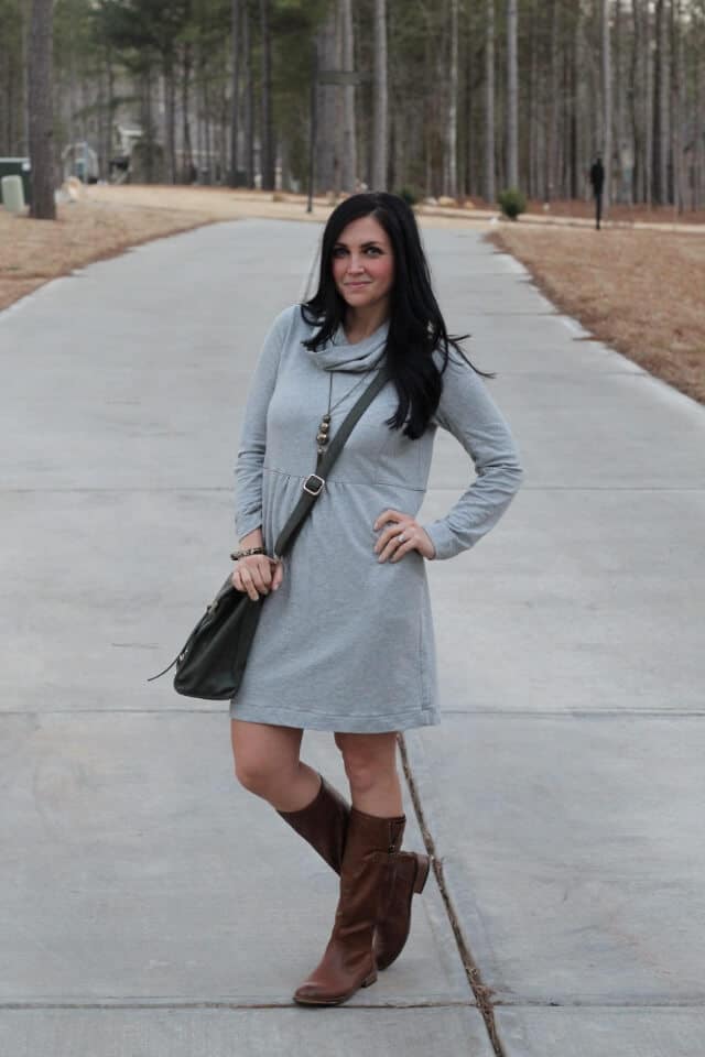 J. Jill dress and boots for winter via Stilettos and Diapers