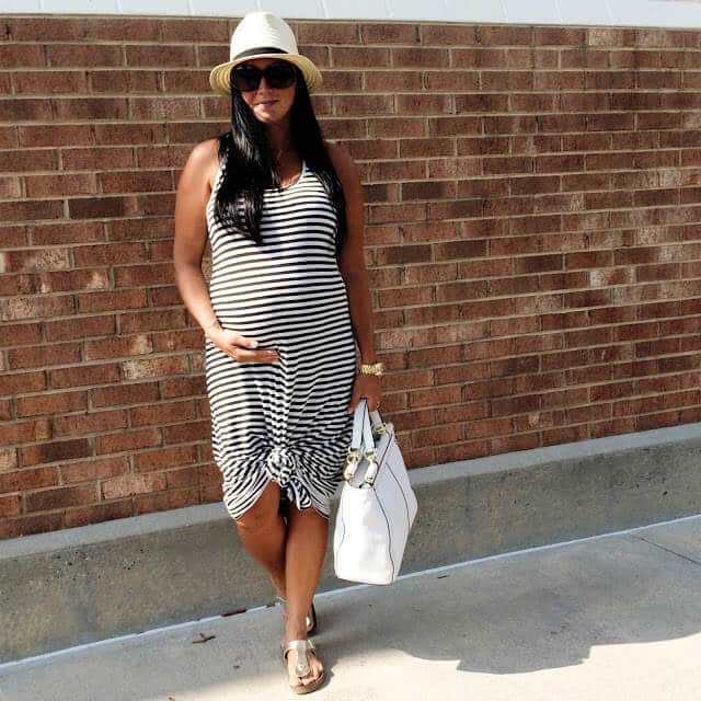 Maternity Style for Summer, Stripe Maxi, Straw Fedora