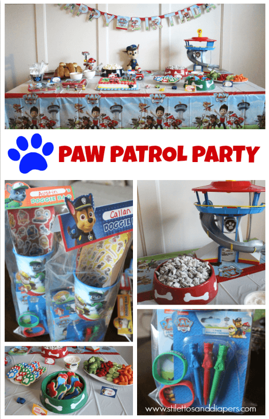 Paw Patrol Birthday Party with food, tablescape, goodie bag ideas and free printables.
