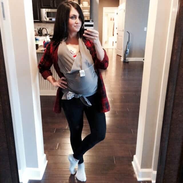 Stilettos and Diapers: Red Plaid Shirt, Leggings, Moby Wrap