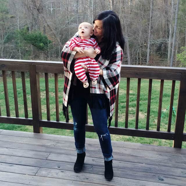 Stilettos and Diapers: Plaid Poncho, Distressed Denim