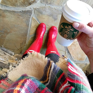 Stilettos and Diapers: Red Hunter boots, plaid blanket scarf