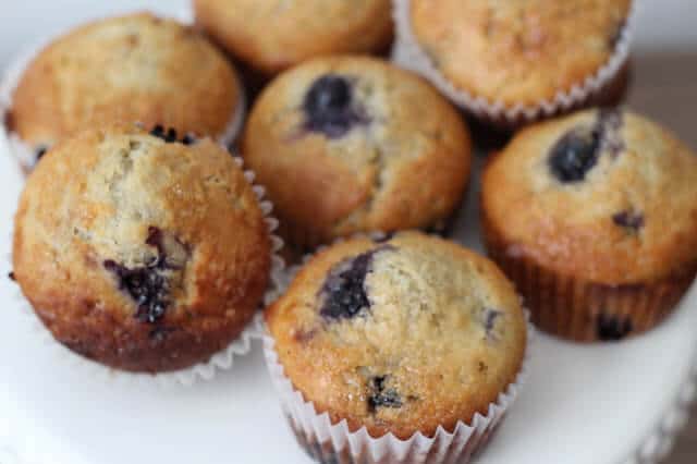 Healthy blueberry muffins with greek yogurt and honey. 