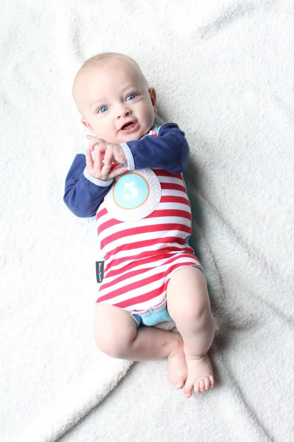 5 Month Baby Update with sticker onesie