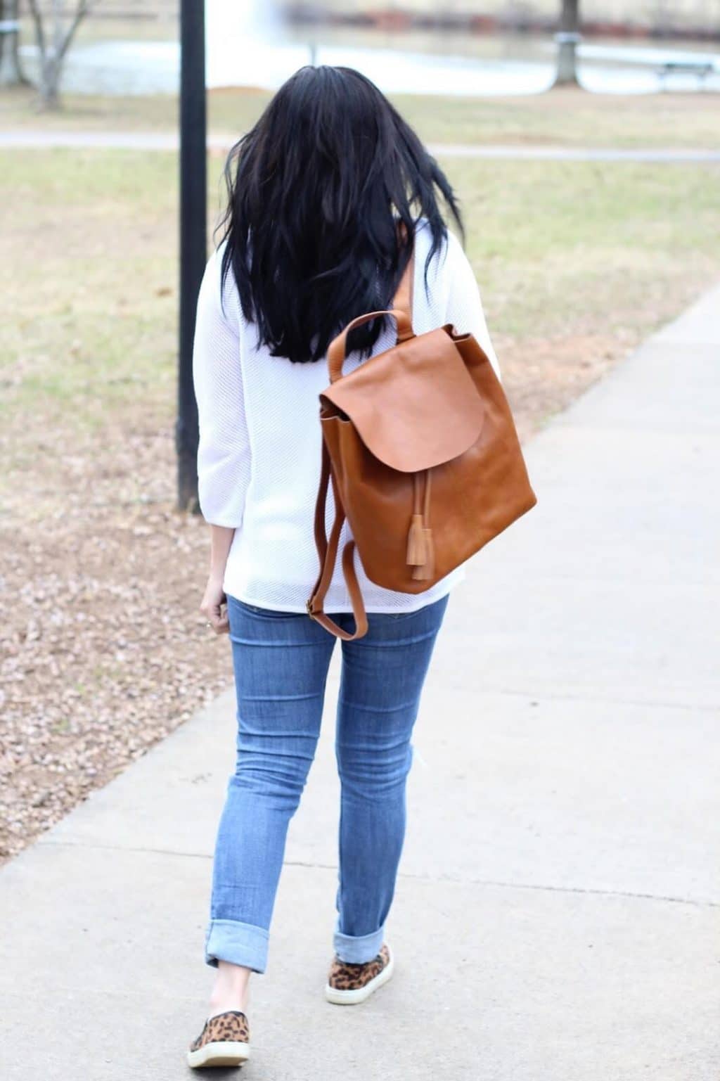 Mom style, leather cognac backpack, #jjillstyle