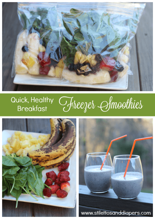 Make ahead freezer smoothies and protein shakes. A quick, healthy breakfast! 