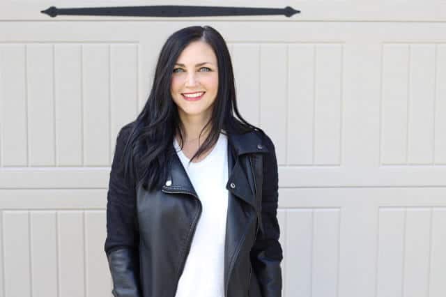 Leather jacket, red lips