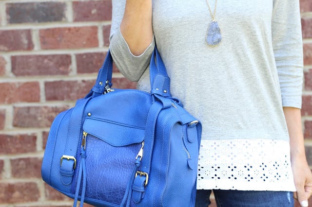 Blue Satchel, eyelet top