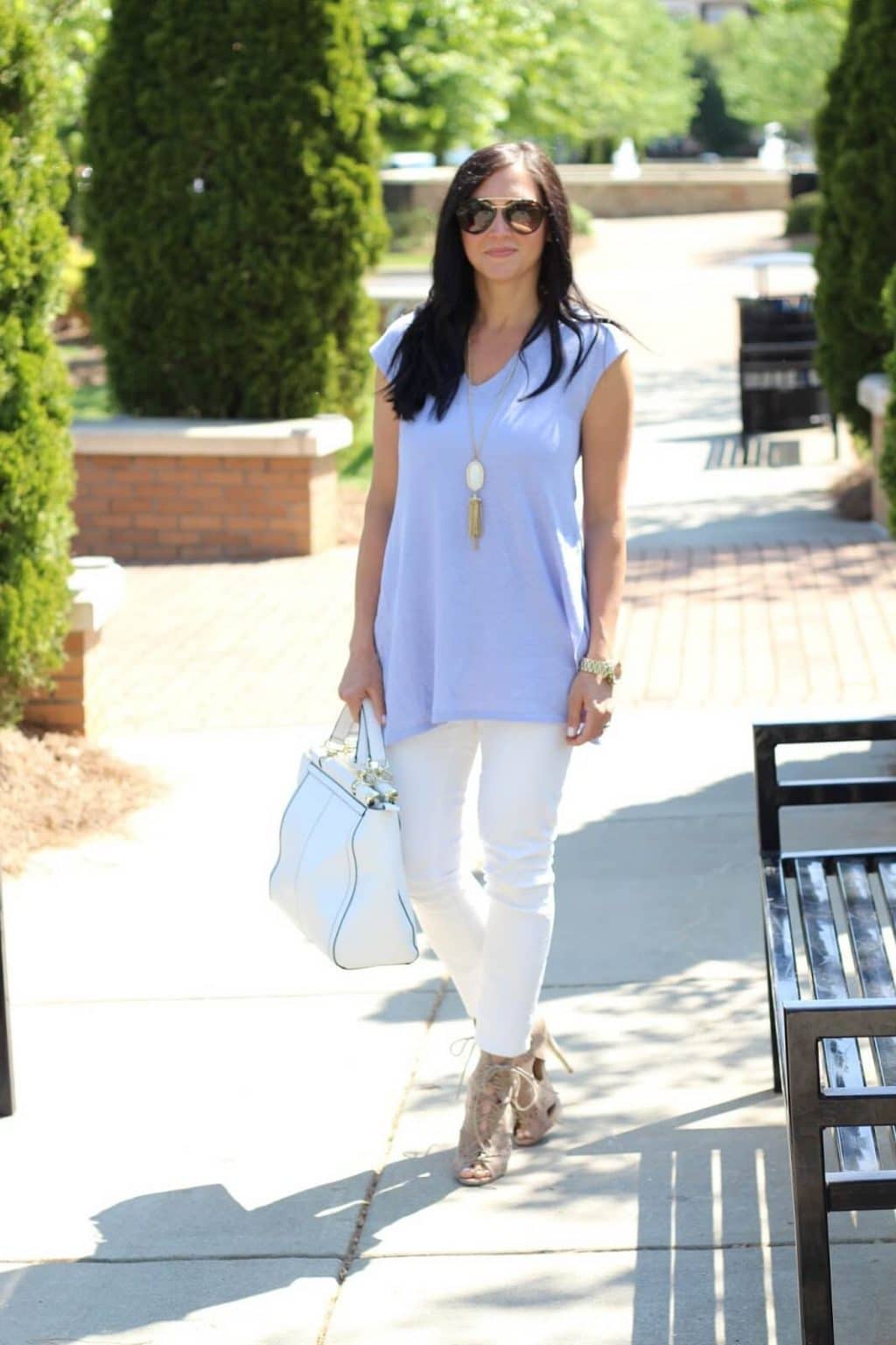 J. Jill Spring Style, White Skinny, lace up bootie, lavender tunic