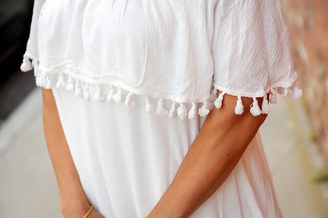 white off should tassel dress