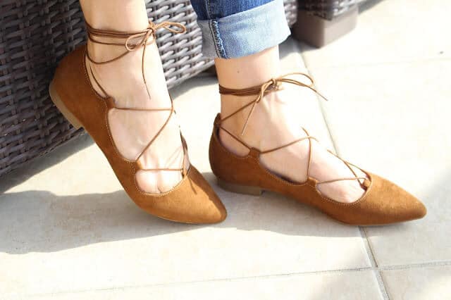 Cognac lace up flats on a budget