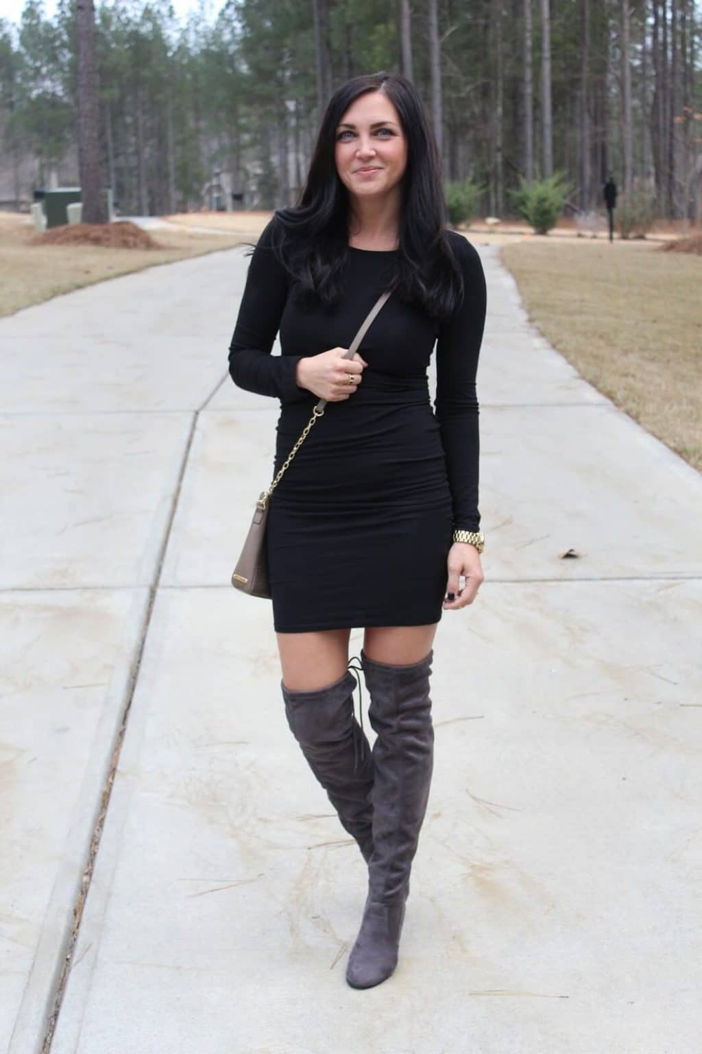 little black dress and boots