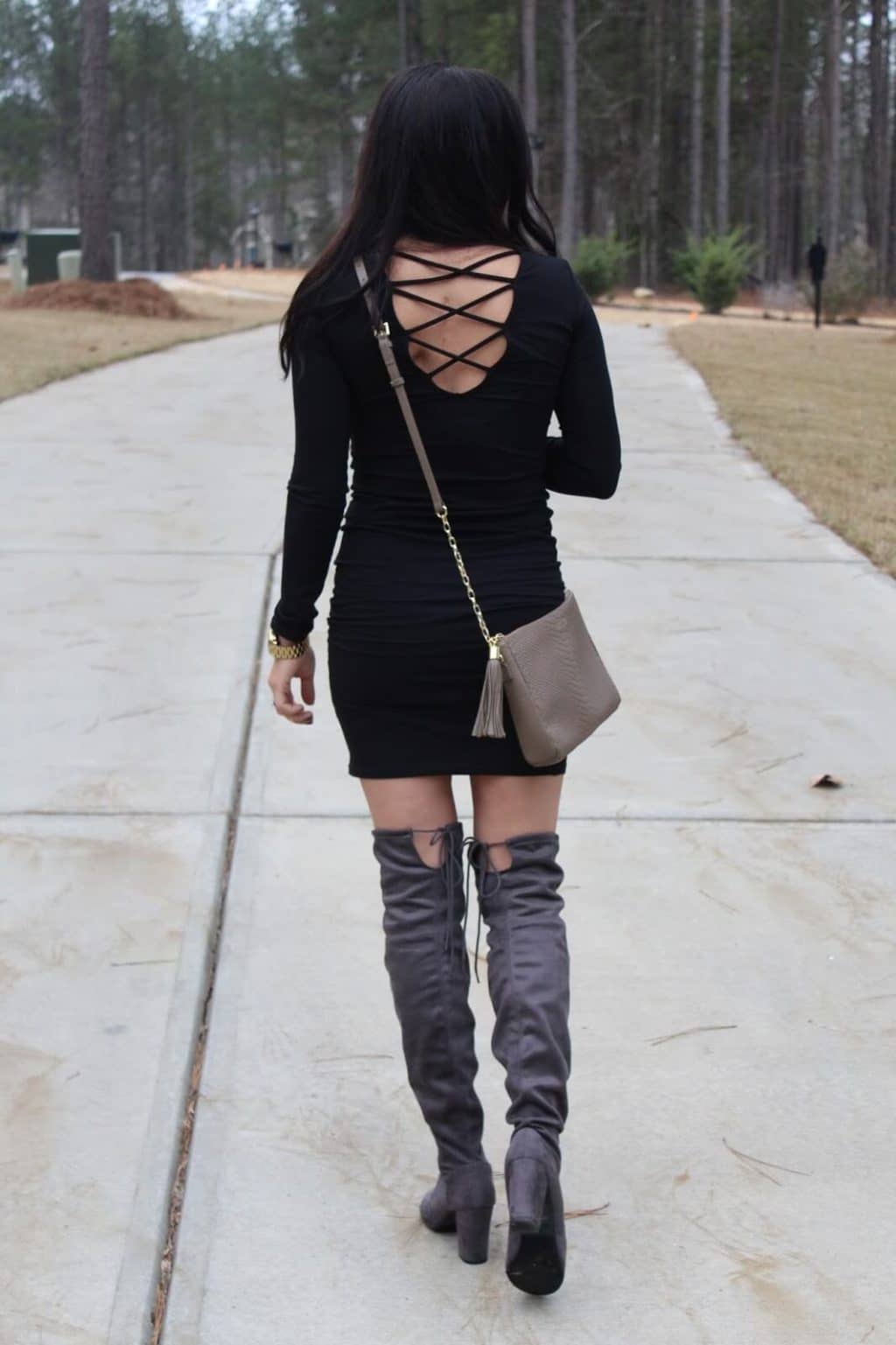 Girls Night Out Outfit | LBD | Over the knee boots | Stilettos and Diapers