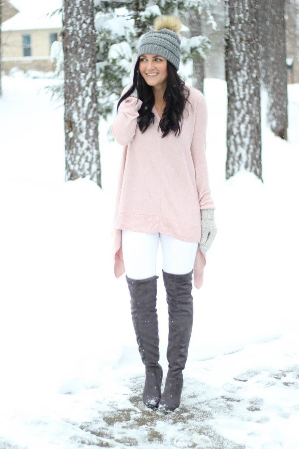 How to wear white in the winter with pastels and otk boots