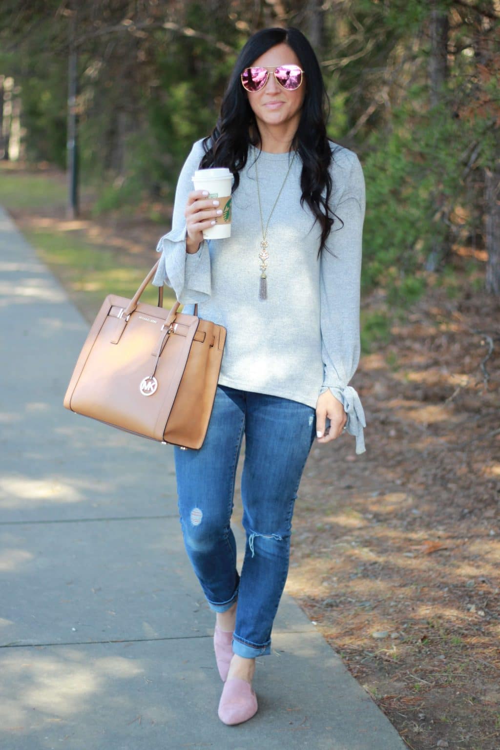 Bow Sleeve Sweater, Pink Diff Dash