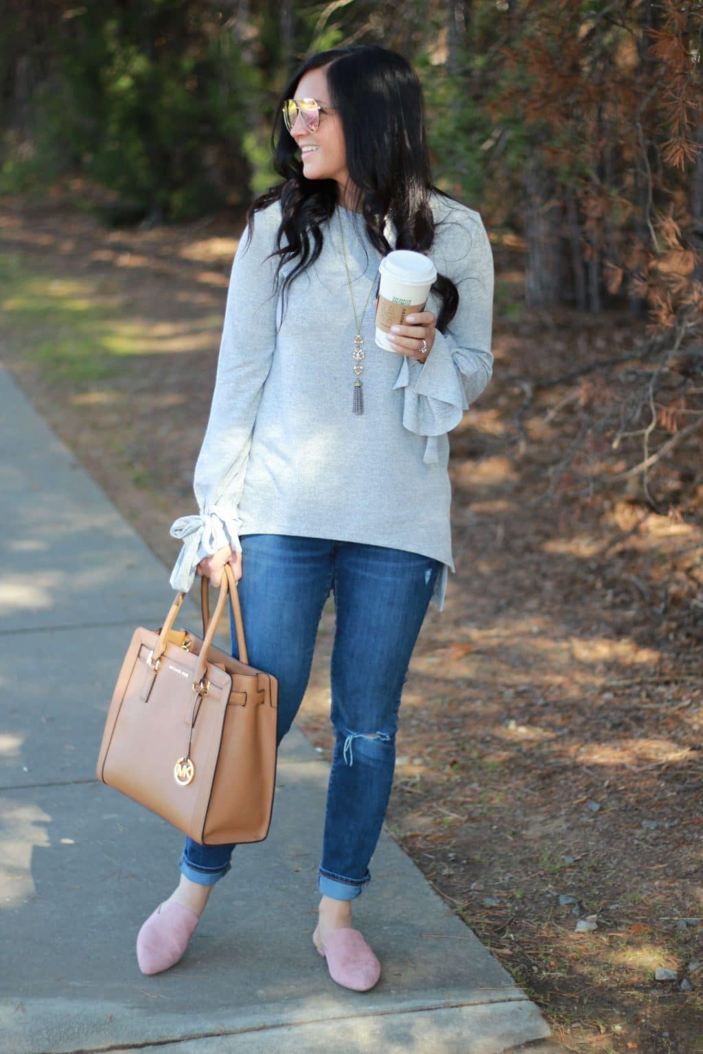 Bow Sleeve Sweater, Pink Diff Dash