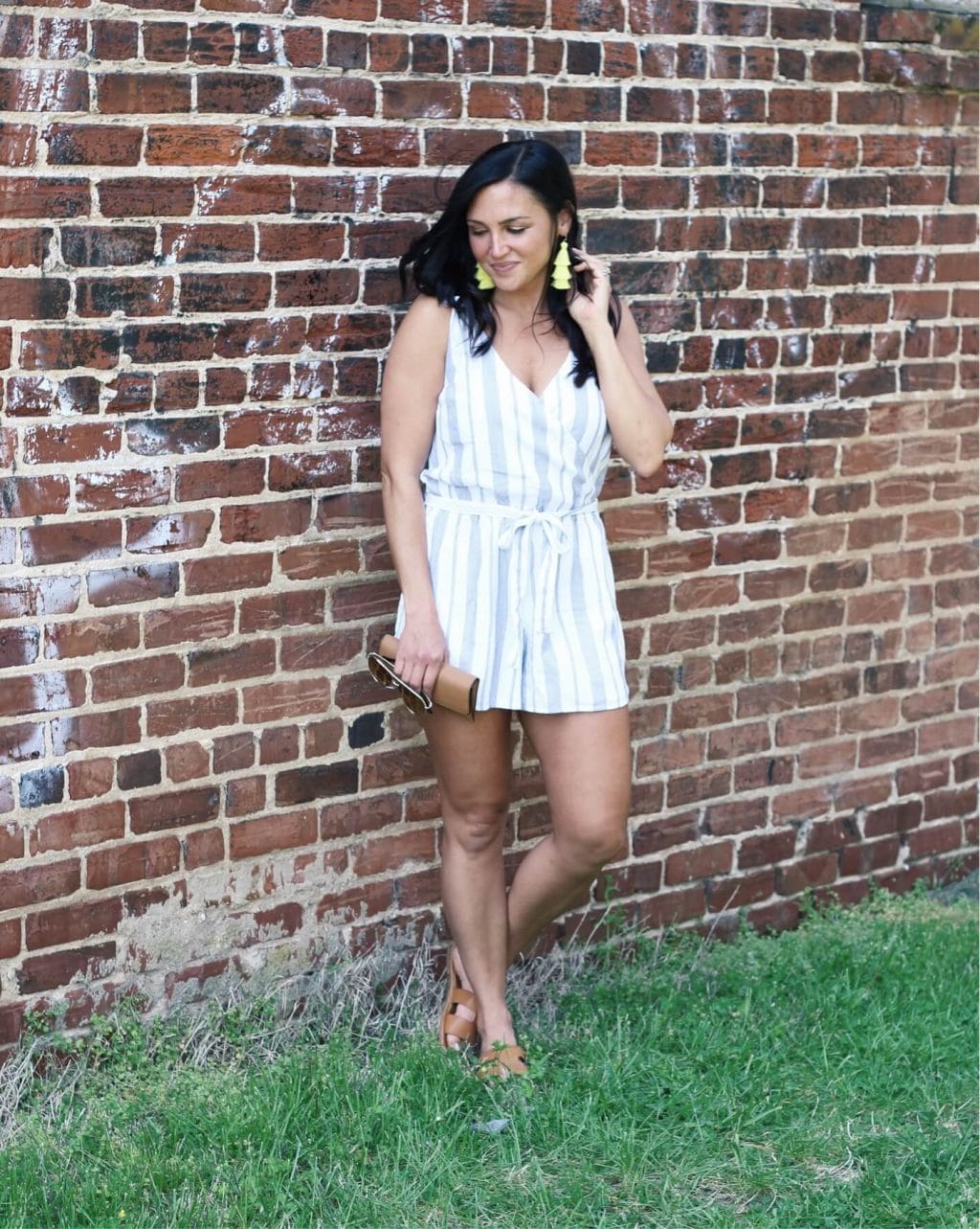 Summer striped romper, blue and white romper, Molly Wey, Stilettos and Diapers