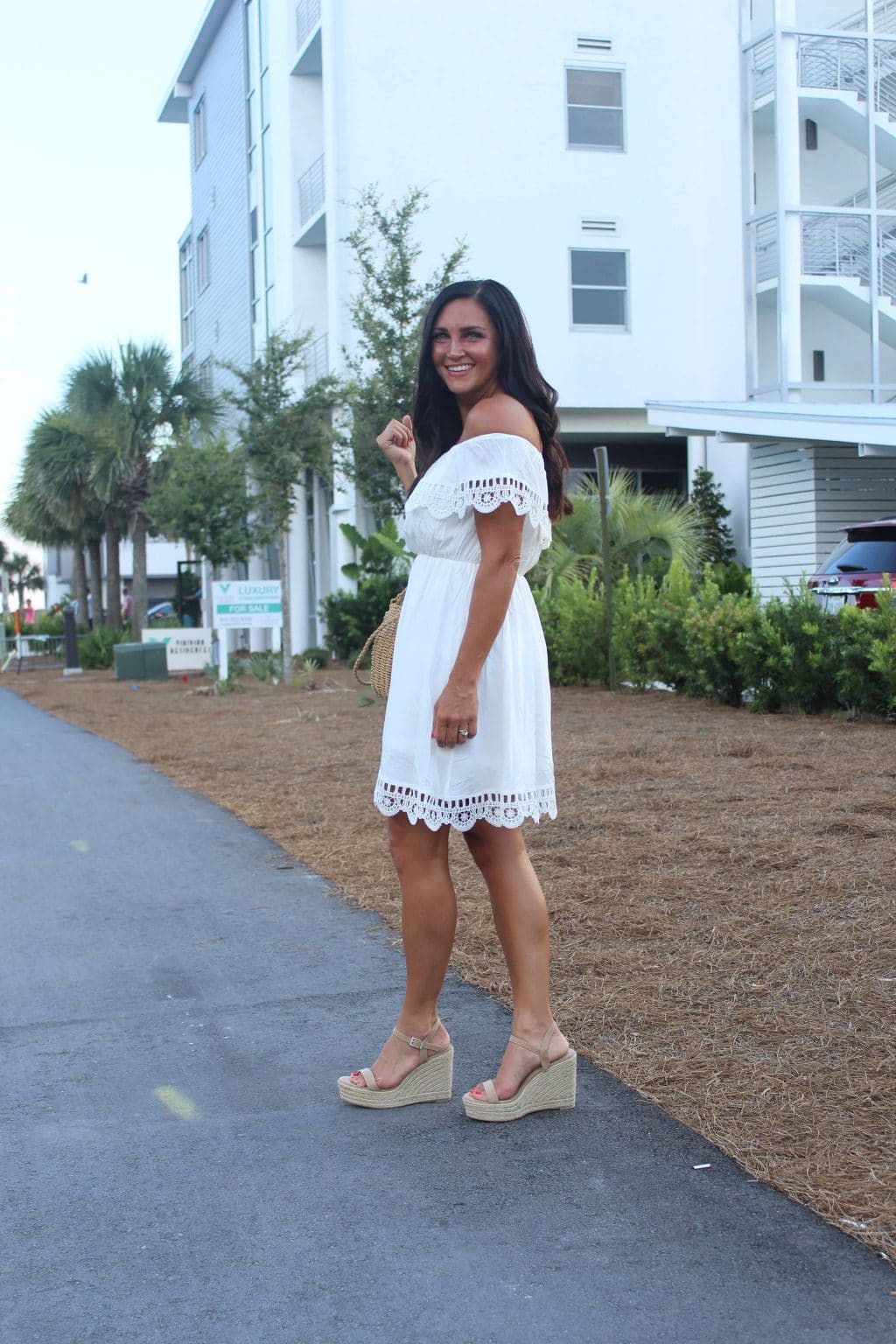 30A, Vacation restaurants, Date Night, Stilettos and Diapers, Molly Wey, White strapless dress