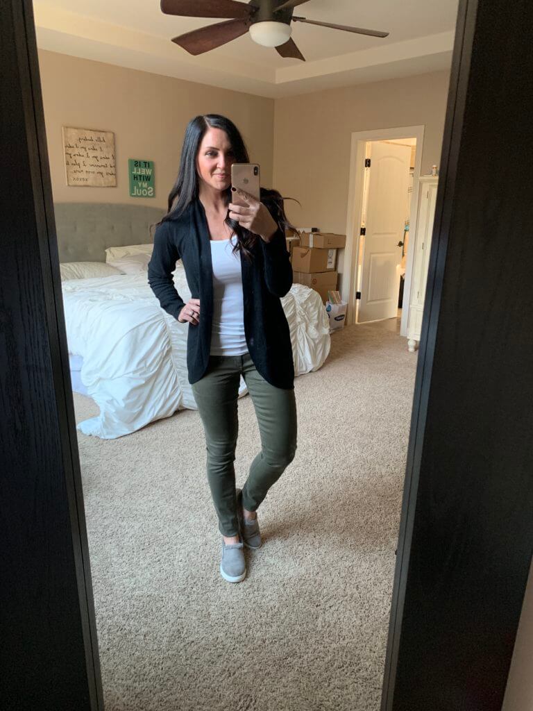 Stilettos and Diapers, Amazon Haul, Molly Wey, Cardigan, Green Denim