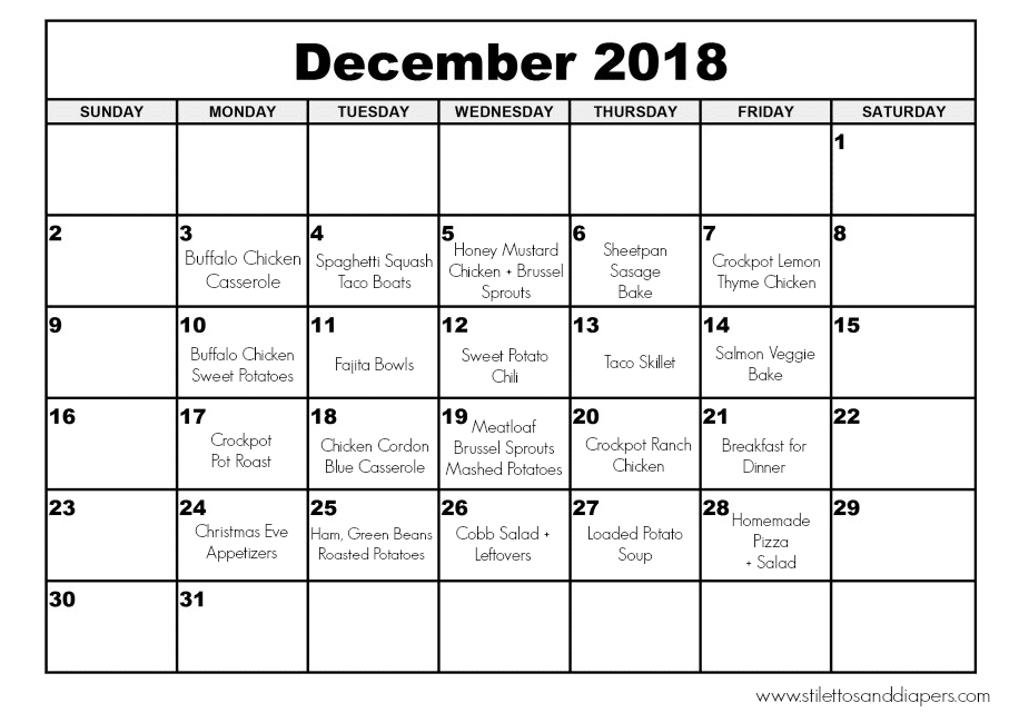 December Meal Plan Stilettos & Diapers