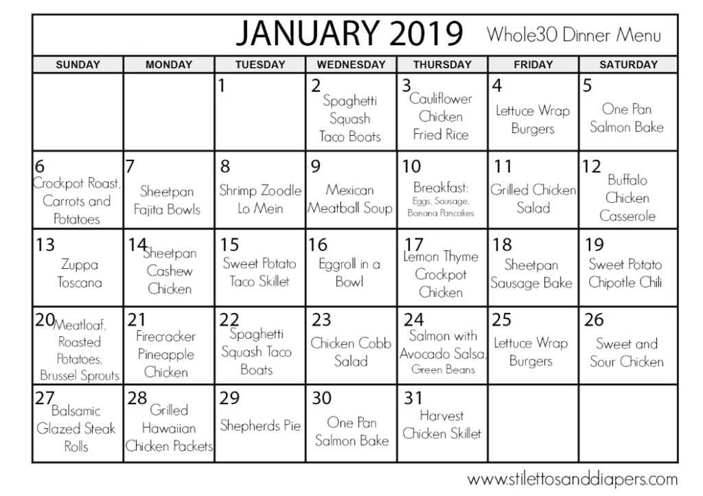 Whole 30 January Meal Plan Stilettos Diapers