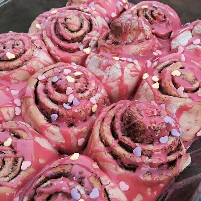 Valentine's Day with kids, pink cinnamon buns, Stilettos and Diapers