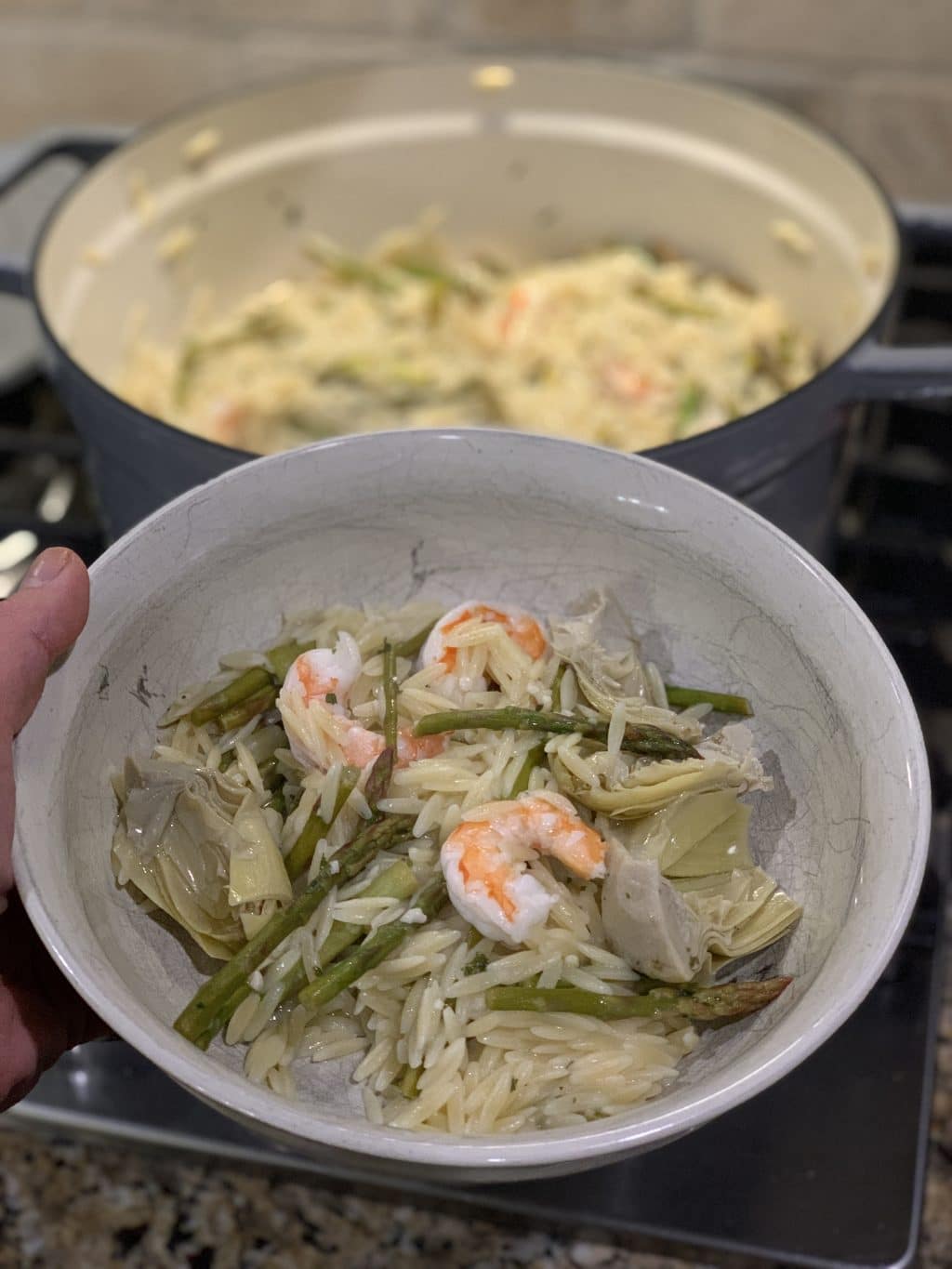 Shrimp asparagus orzo, easy family meals, Stilettos and Diapers