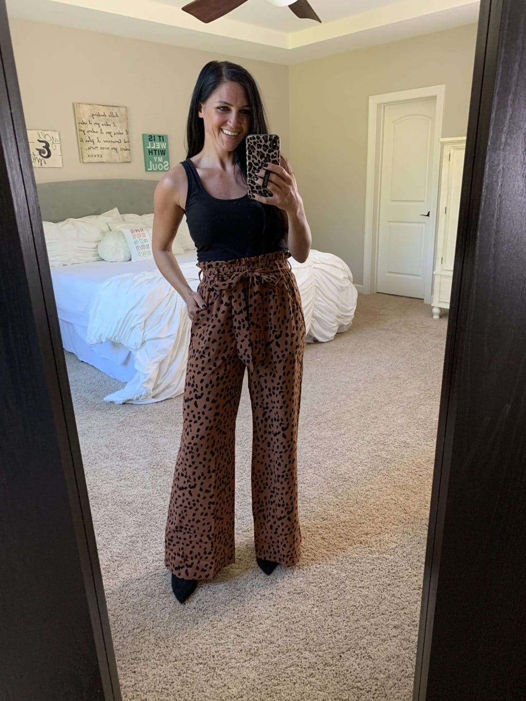 Wide leg leopard pants, amazon style, fall fashion, stilettos and diapers, molly wey