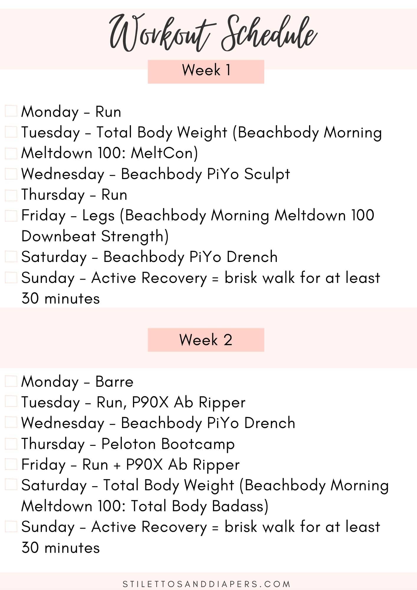 Current Workout Schedule - Stilettos & Diapers