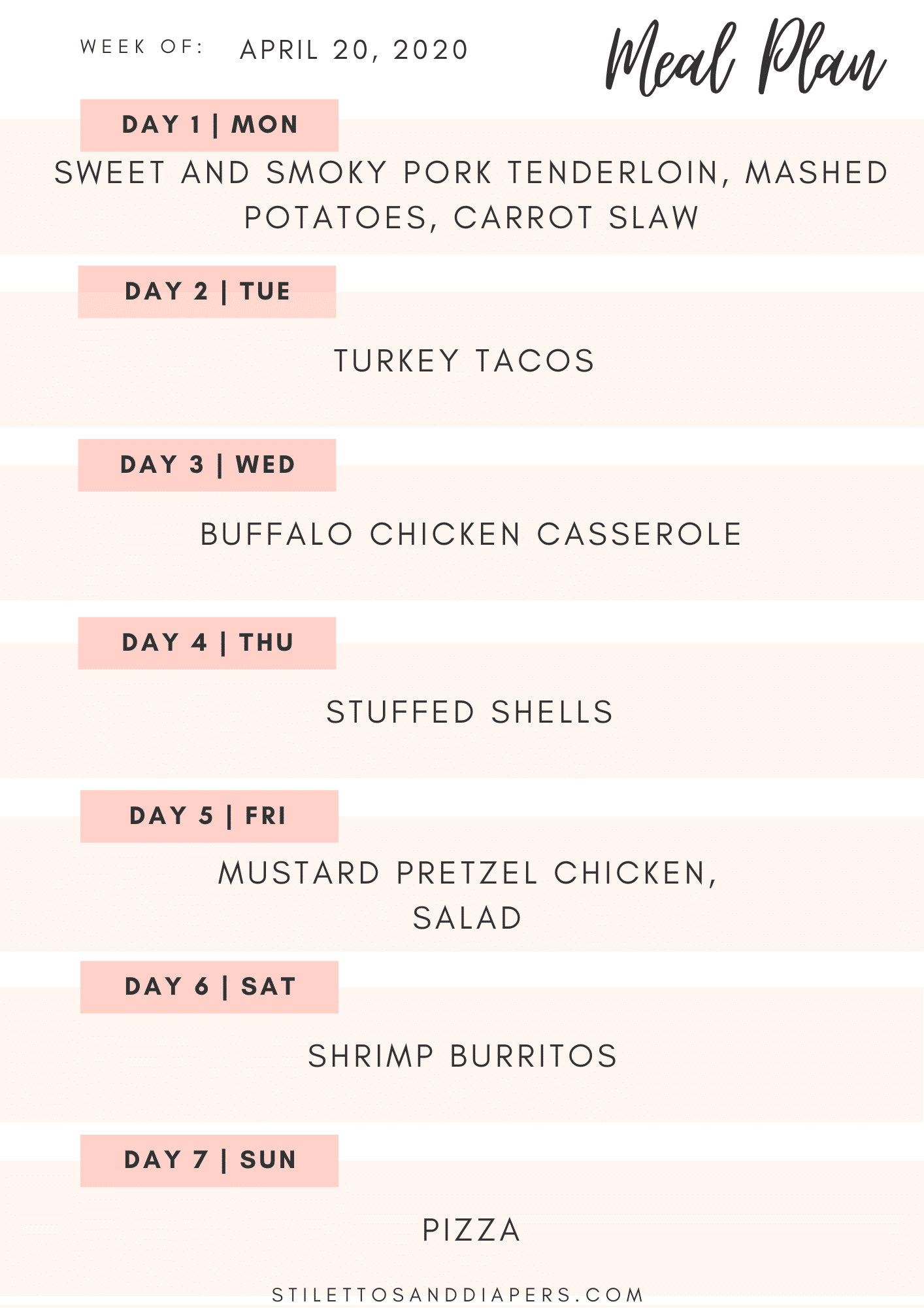 Weekly Meal Plan, Stilettos and Diapers