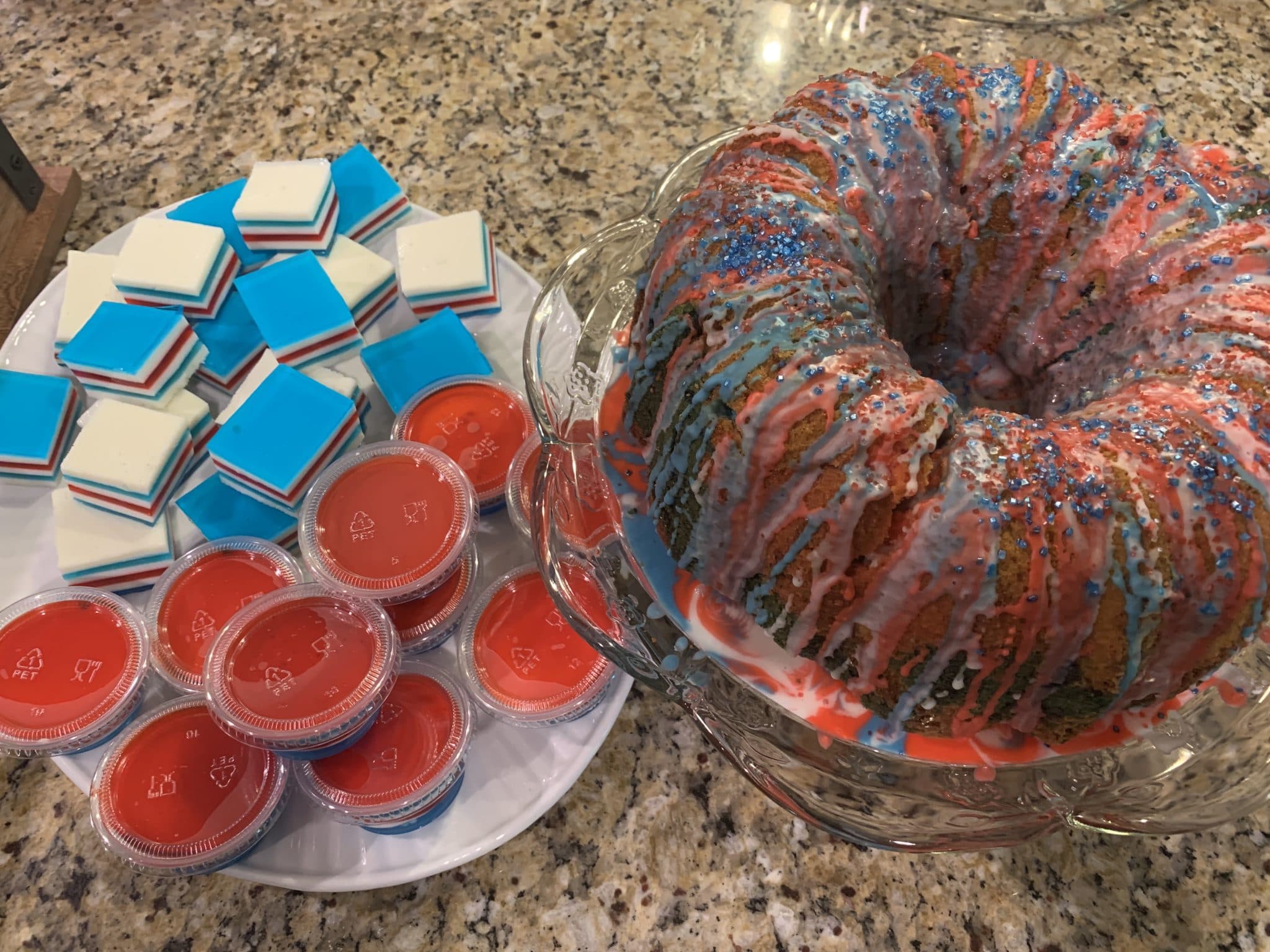 uly 4th Food, Stilettos and Diapers, Layered Jello, Patriotic Jello shots, red, white and blue bundt cake