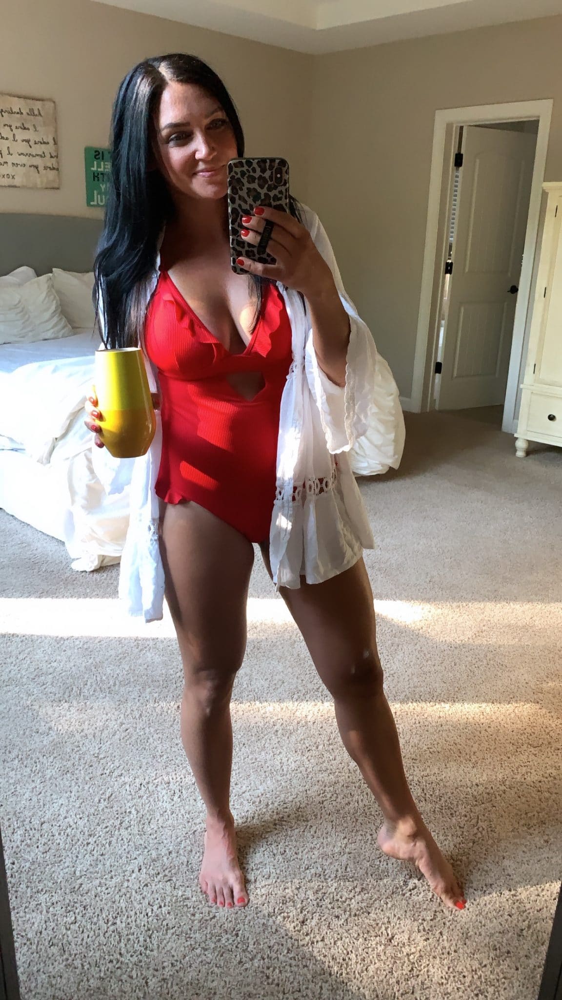 Memorial Day Weekend, Summer Family Fun, Stilettos and Diapers, Red ruffle bathing suit, best amazon coverup