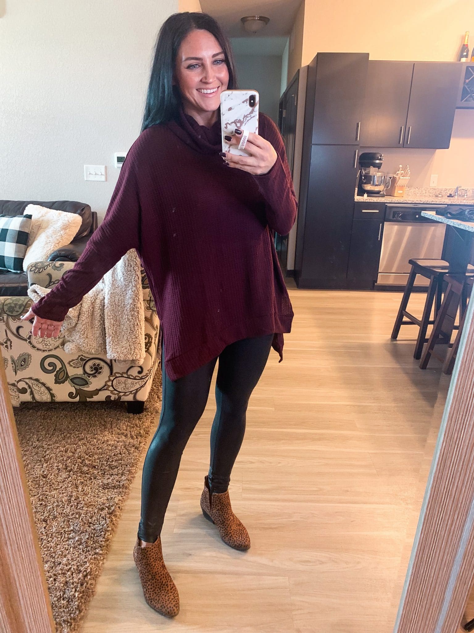 How to style Leather leggings, November Amazon Haul, Thanksgiving outfit, Stilettos and Diapers, Molly Wey