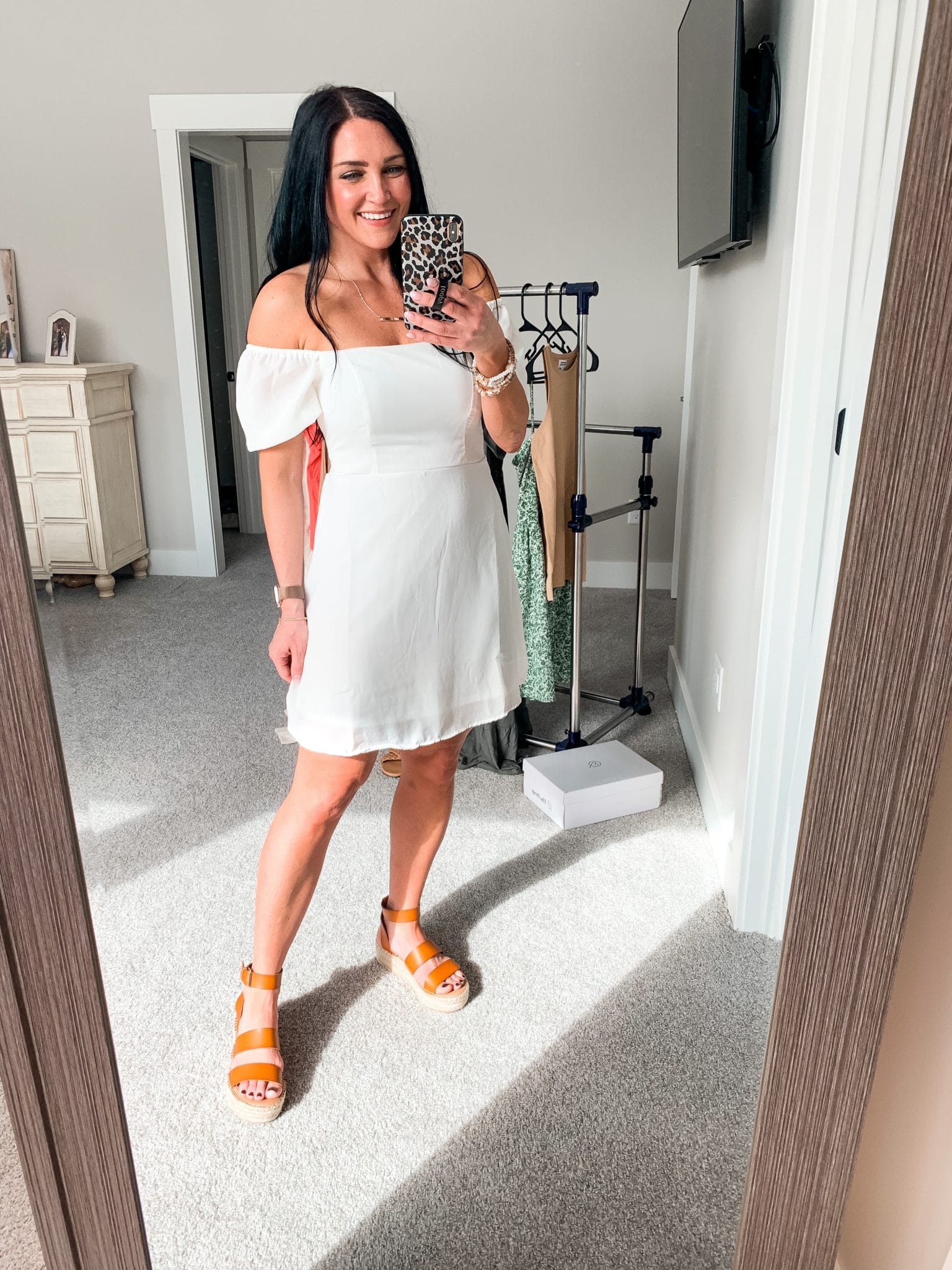 white off the shoulder dress, bride bachelorette outfit, Amazon Spring Finds, Spring Break Style, Stilettos and Diapers, Molly Wey