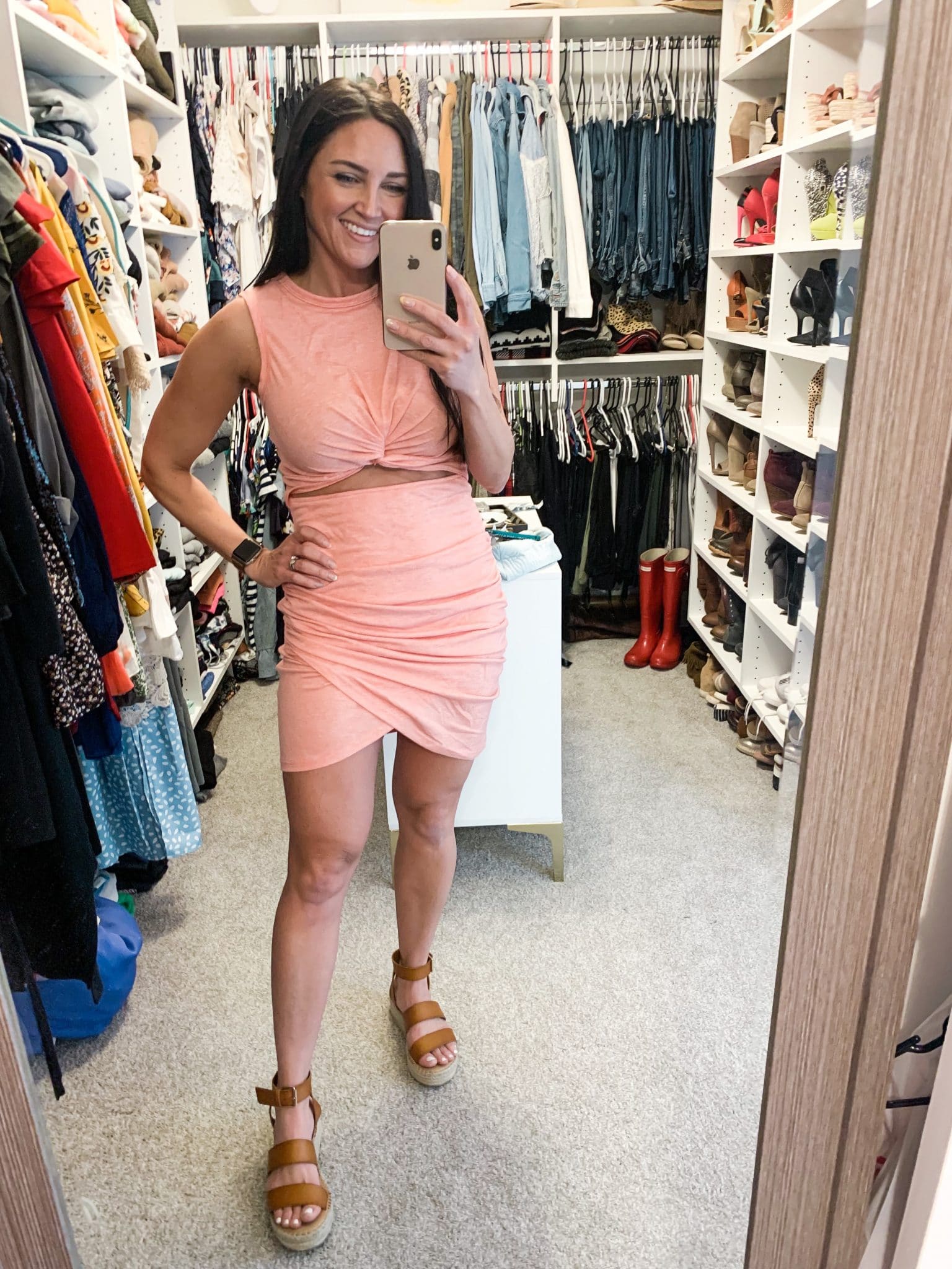 River Island ruched bodycon dress hides bloating - costs just £35