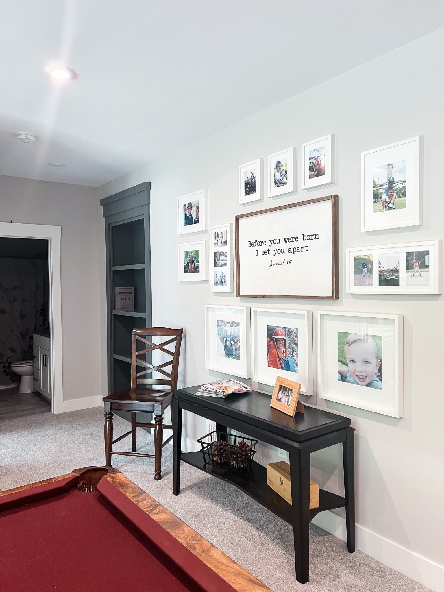 Gallery Wall, Photo wall, basement design, stilettos and diapers