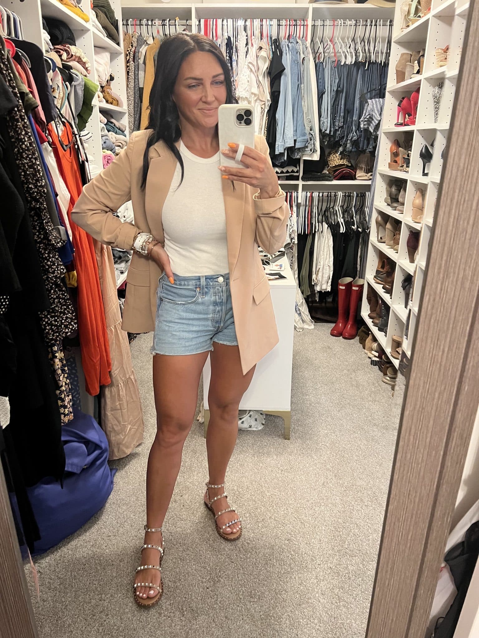 blazer and shorts, summer style, amazon finds, stilettos and diapers