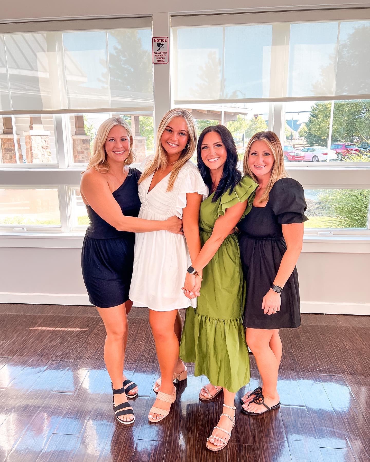 sisters, rehearsal dinner, stilettos and diapers
