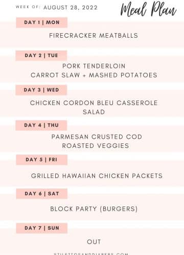 Weekly Meal Plan, Family Friendly Menu, Stilettos and Diapers