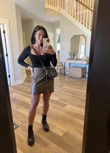 Amazon Finds, Leather Skirt, Fall transition style, fall style 2022, bodysuit and skirt, stilettos and diapers, molly wey
