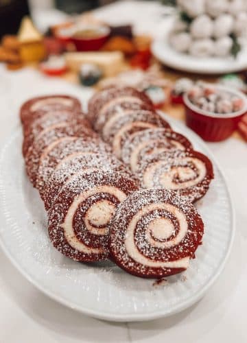 Red Velvet Roll Cake, Christmas dessert, impressive desserts, Stilettos and Diapers
