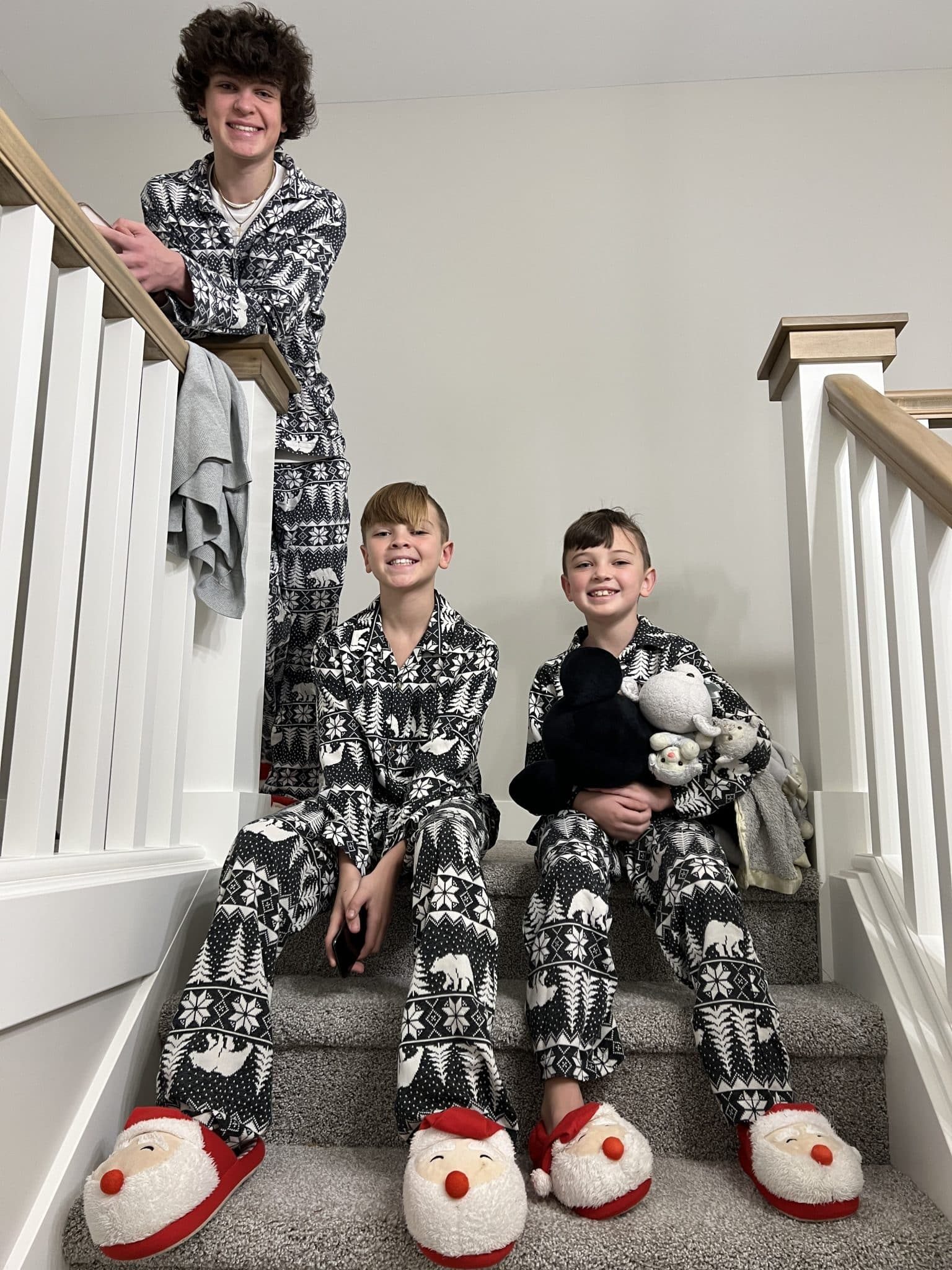 Christmas morning, Matching family pajamas, stilettos and diapers
