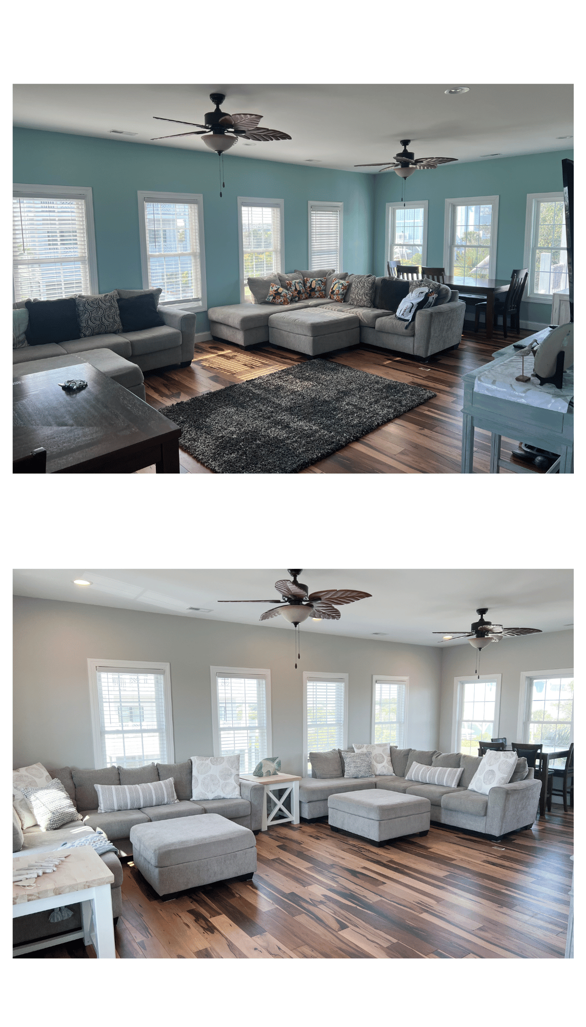 Living room refresh, Anchors Awey Ocean Isle Beach Before and After, Beach House flip, Ocean isle beach, NC vacation rental, Stilettos and Diapers