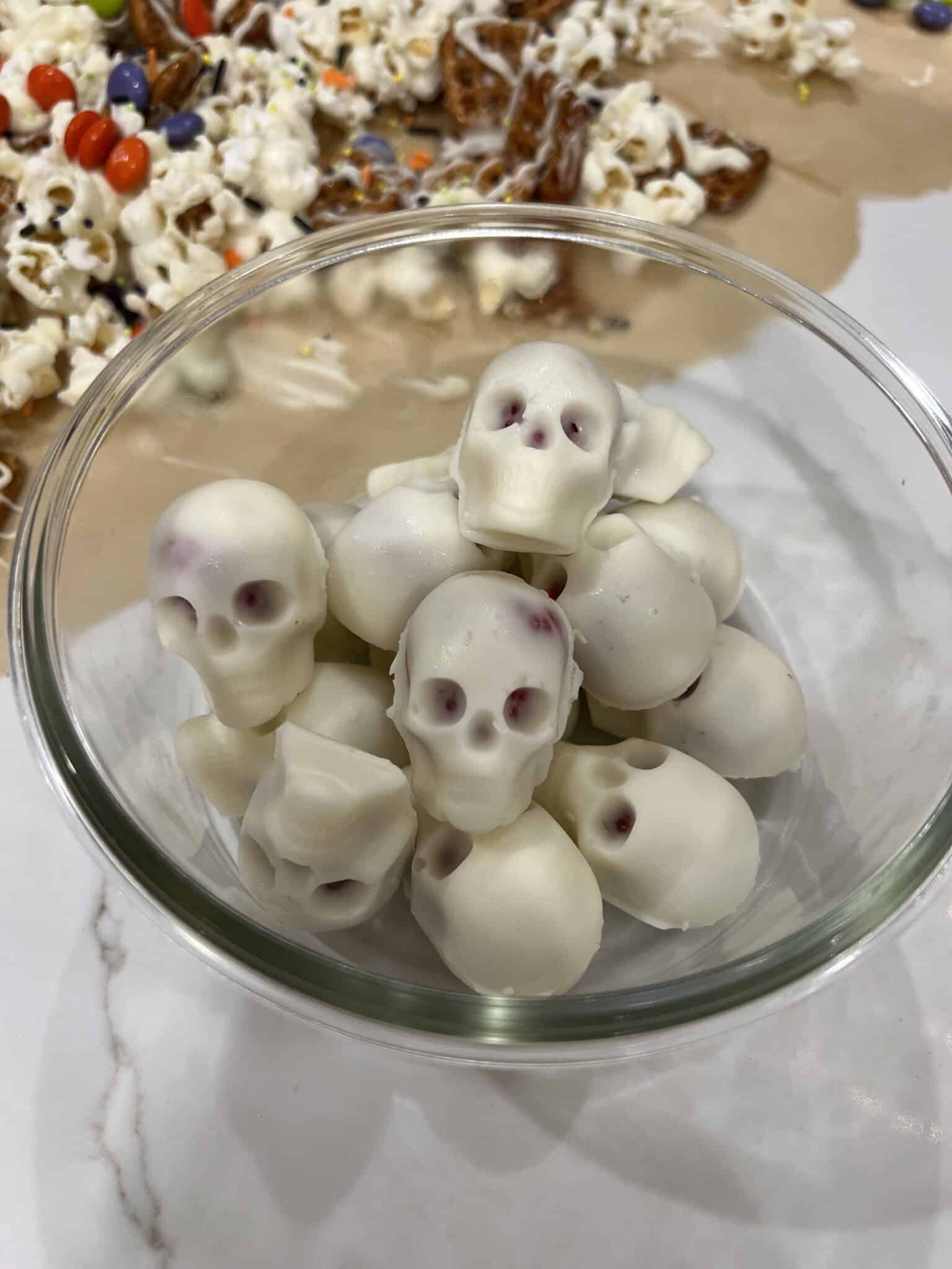 Halloween food, skeleton truffles, Halloween snacks, stilettos and diapers