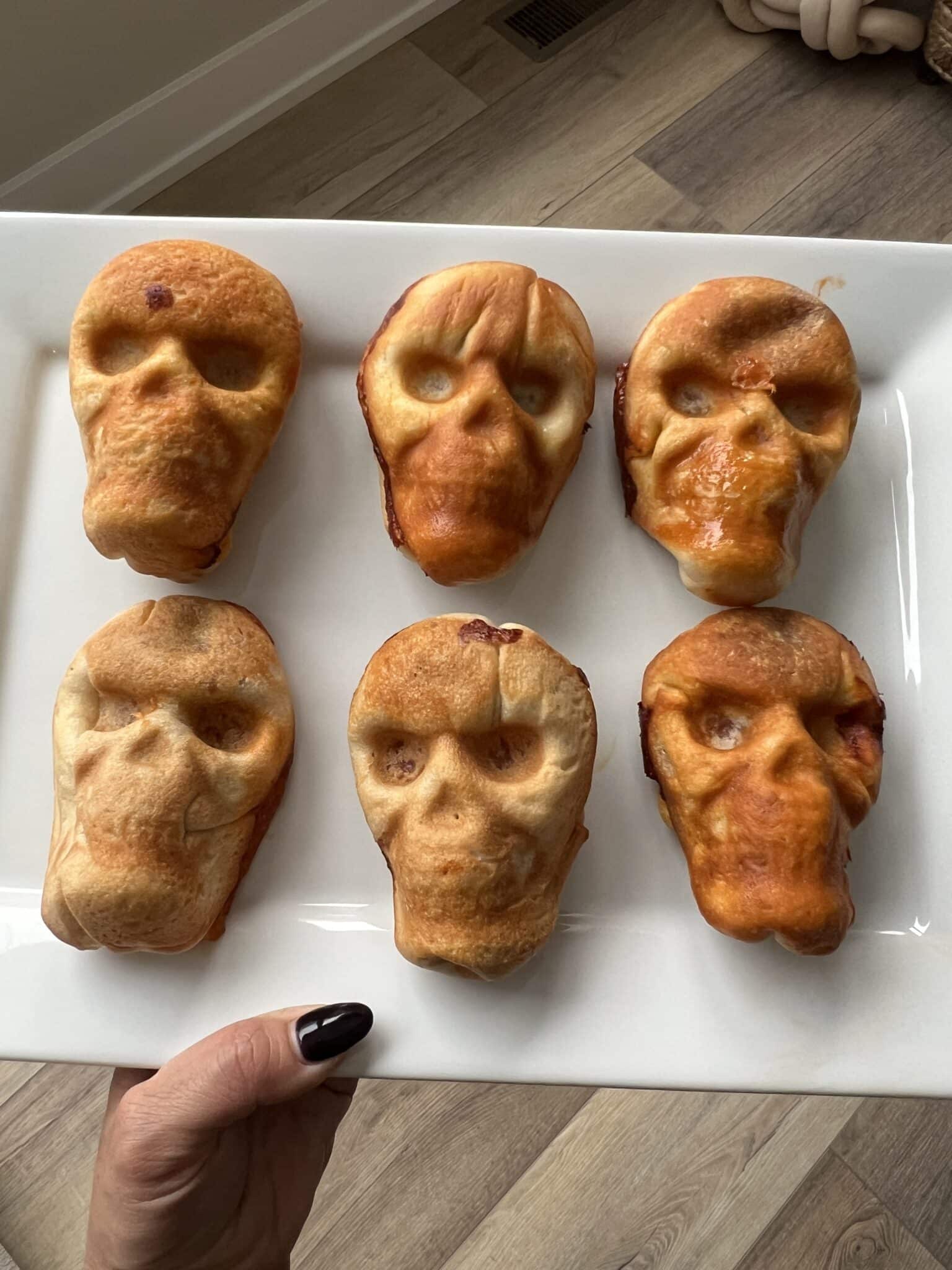 Halloween food, skeleton calzones, stilettos and diapers