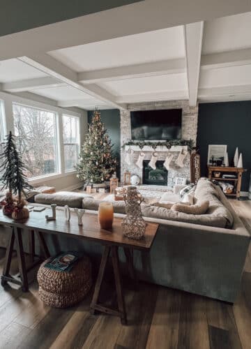 Christmas decor, Modern Farmhouse decor, kendall charcoal, white stone fireplace